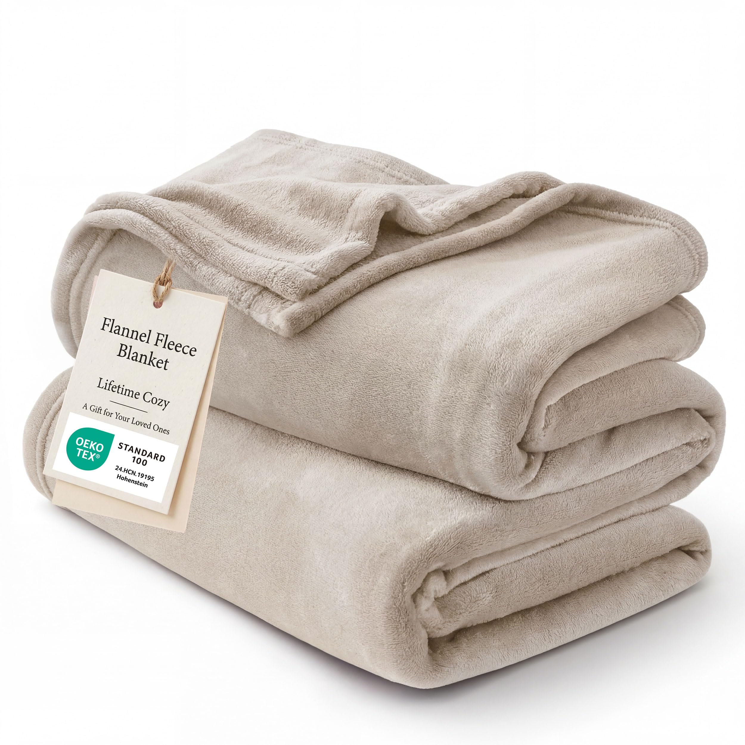 Bedsure Oxford Tan front view showing full blanket and neat edge finish benefiting decor