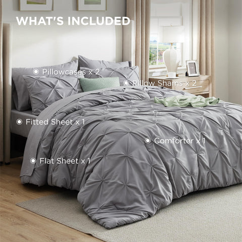 Bedsure packaging box opened to reveal complete 7-piece bed-in-a-box