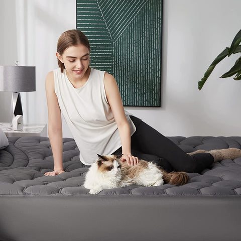 Bedsure pad on full mattress in bedroom adds visible cushioning and style