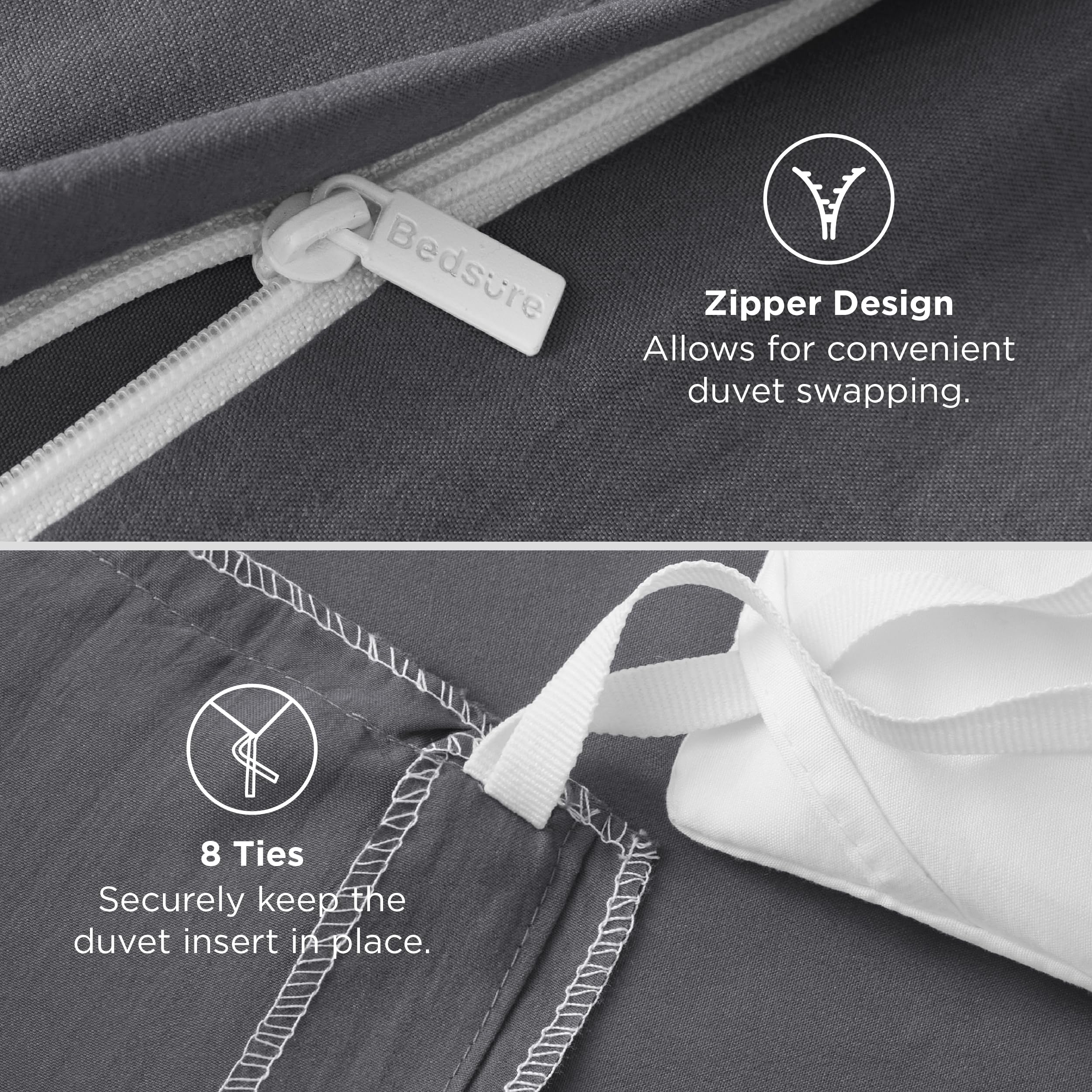 Bedsure pillow sham front showing matching dark grey and tailored look