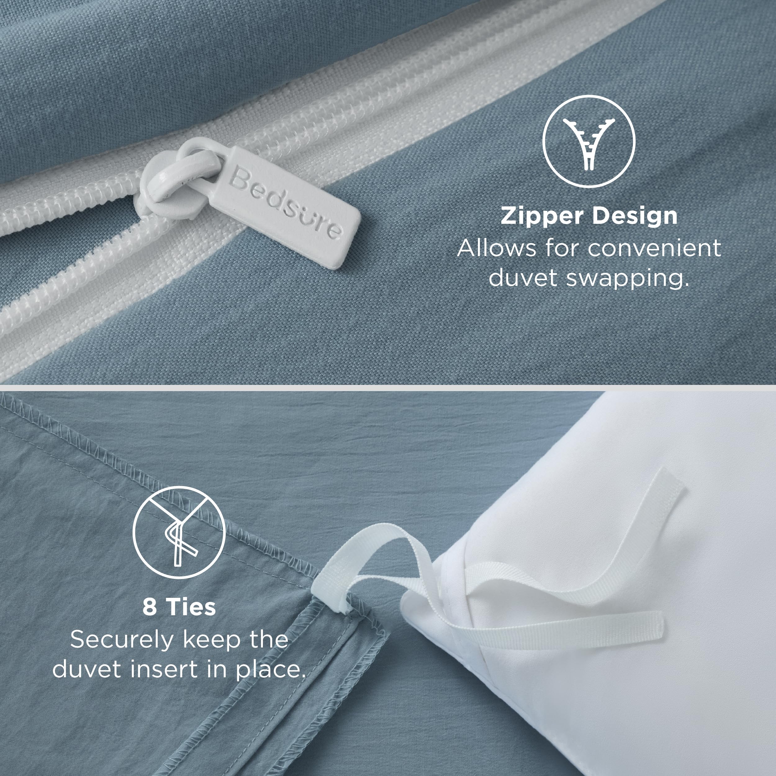 Bedsure pillow sham front with matching dusty blue color for coordinated bedroom look benefit