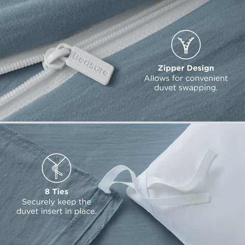 Bedsure pillow sham front with matching dusty blue color for coordinated bedroom look benefit