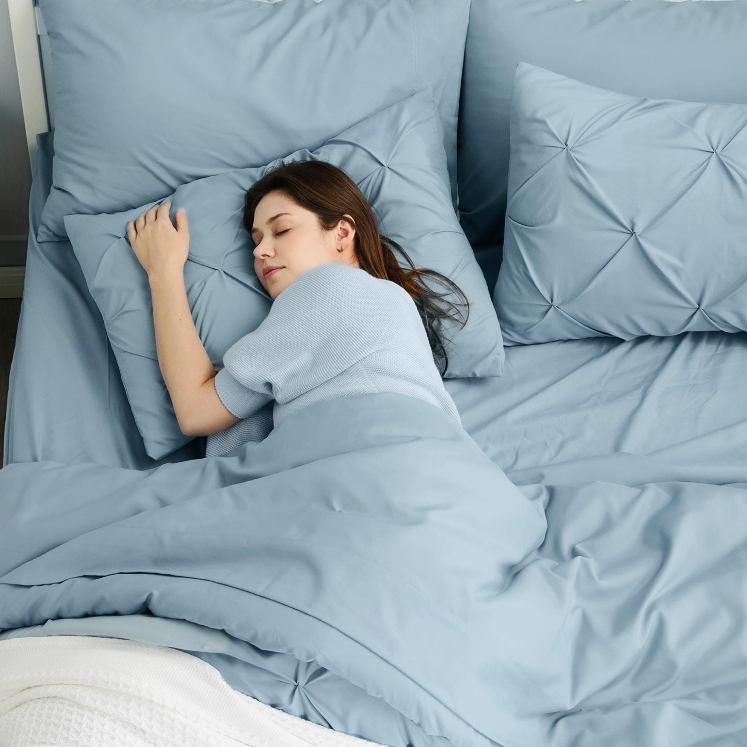 Bedsure shams and decorative pillows styled for layered bedroom appeal