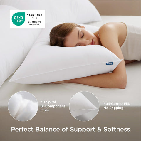 Bedsure pillows arranged on a made bed showing hotel-style inviting look