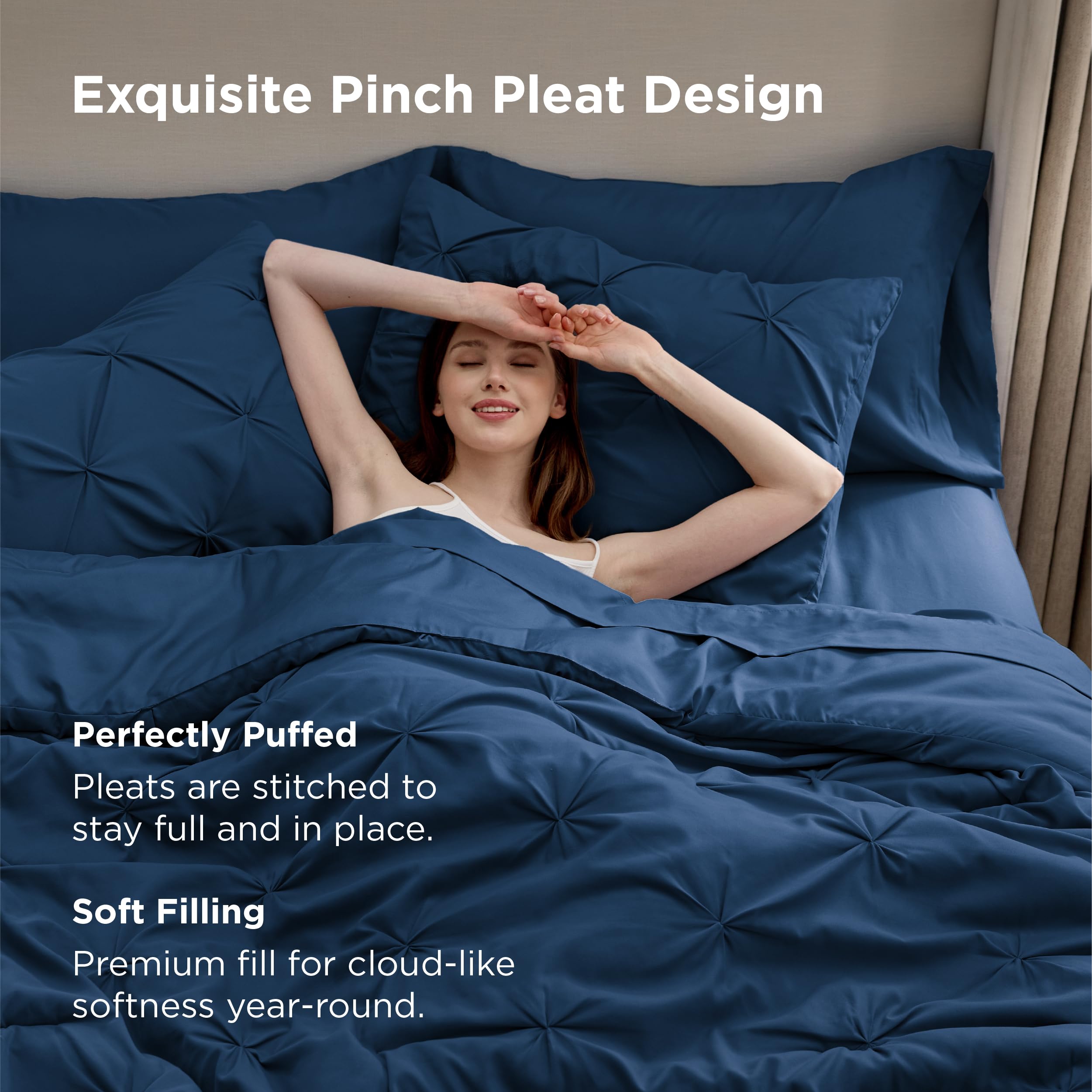 Bedsure pinch-pleat stitching detail adding elegant texture and tailored appearance to bedding