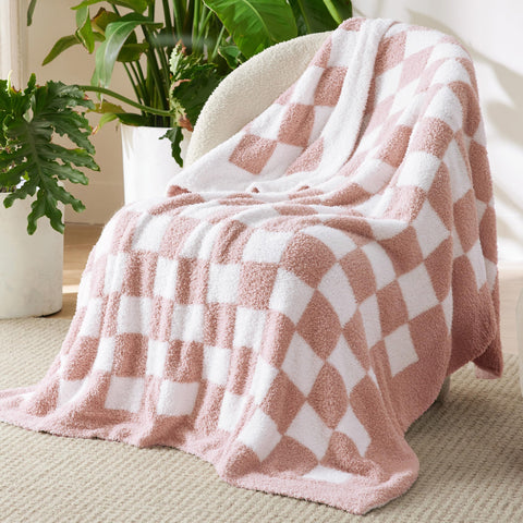 Bedsure pink checkered front view showing soft texture and color benefit