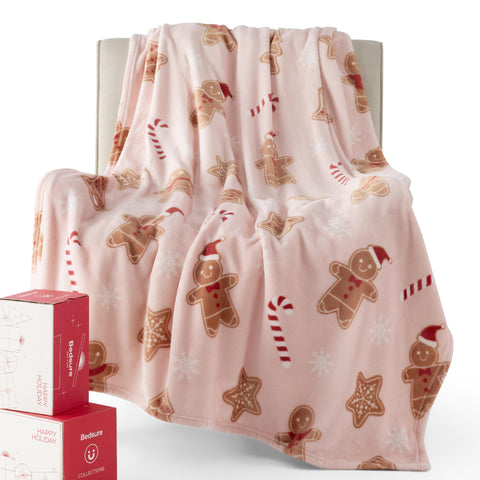 Bedsure throw styled with pillows creating festive living room ambiance and layering