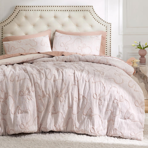 Bedsure front view of pink king comforter showing full decorative benefit