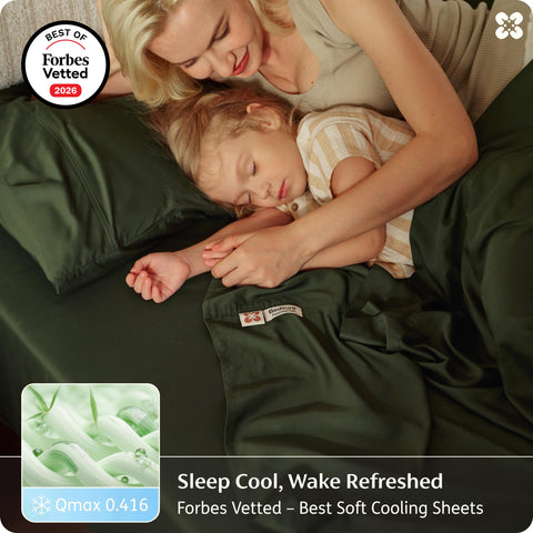 Bedsure flat sheet satin drape illustrating soft 300TC luxury feel