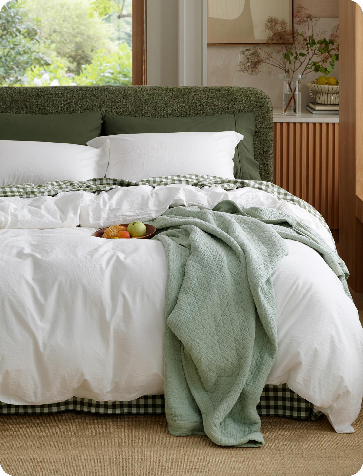 Bedsure front view of duvet cover on bed showing tidy modern look and cozy appeal