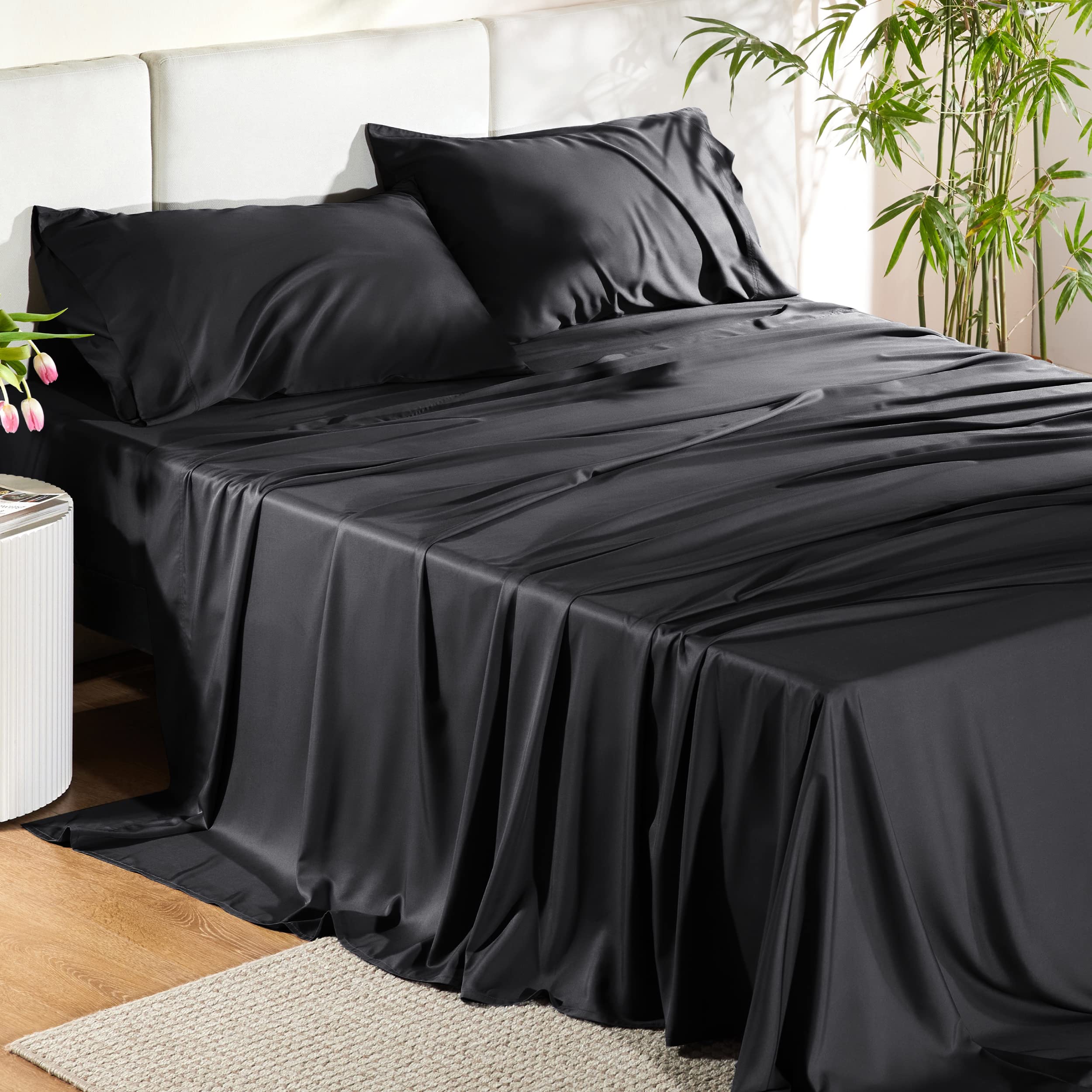 Bedsure PureWoven close-up texture showing silky bamboo-derived rayon surface
