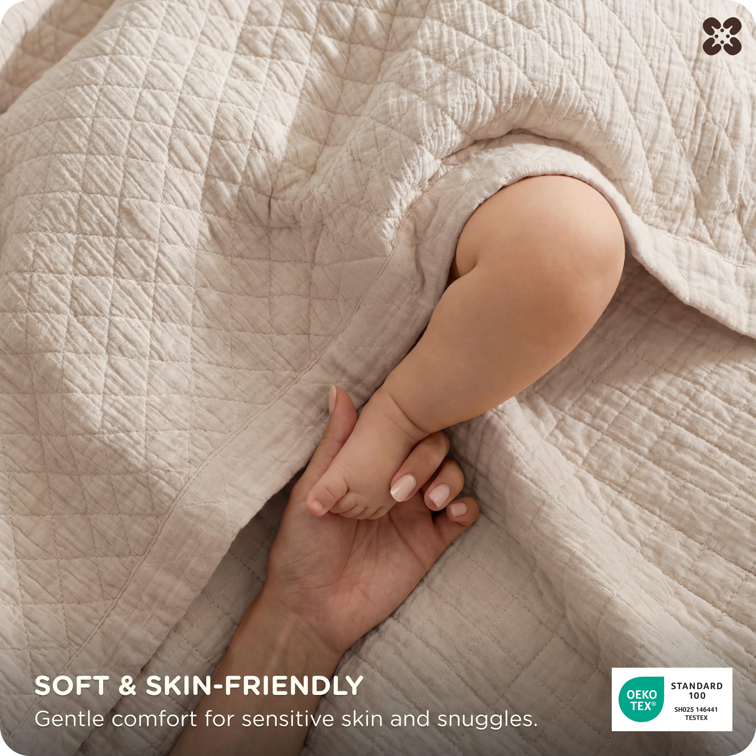 Bedsure PureWoven muslin weave detail shows breathable cotton texture for cool comfort
