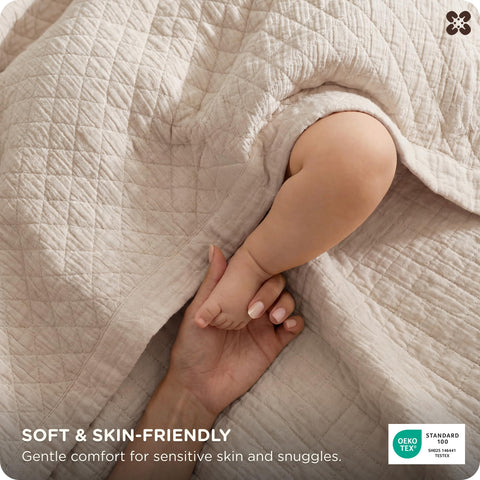 Bedsure PureWoven muslin weave detail shows breathable cotton texture for cool comfort