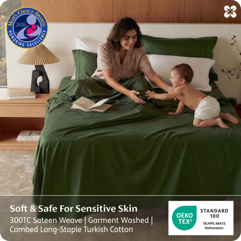 Bedsure close-up of 300TC sateen weave texture for smooth breathable comfort