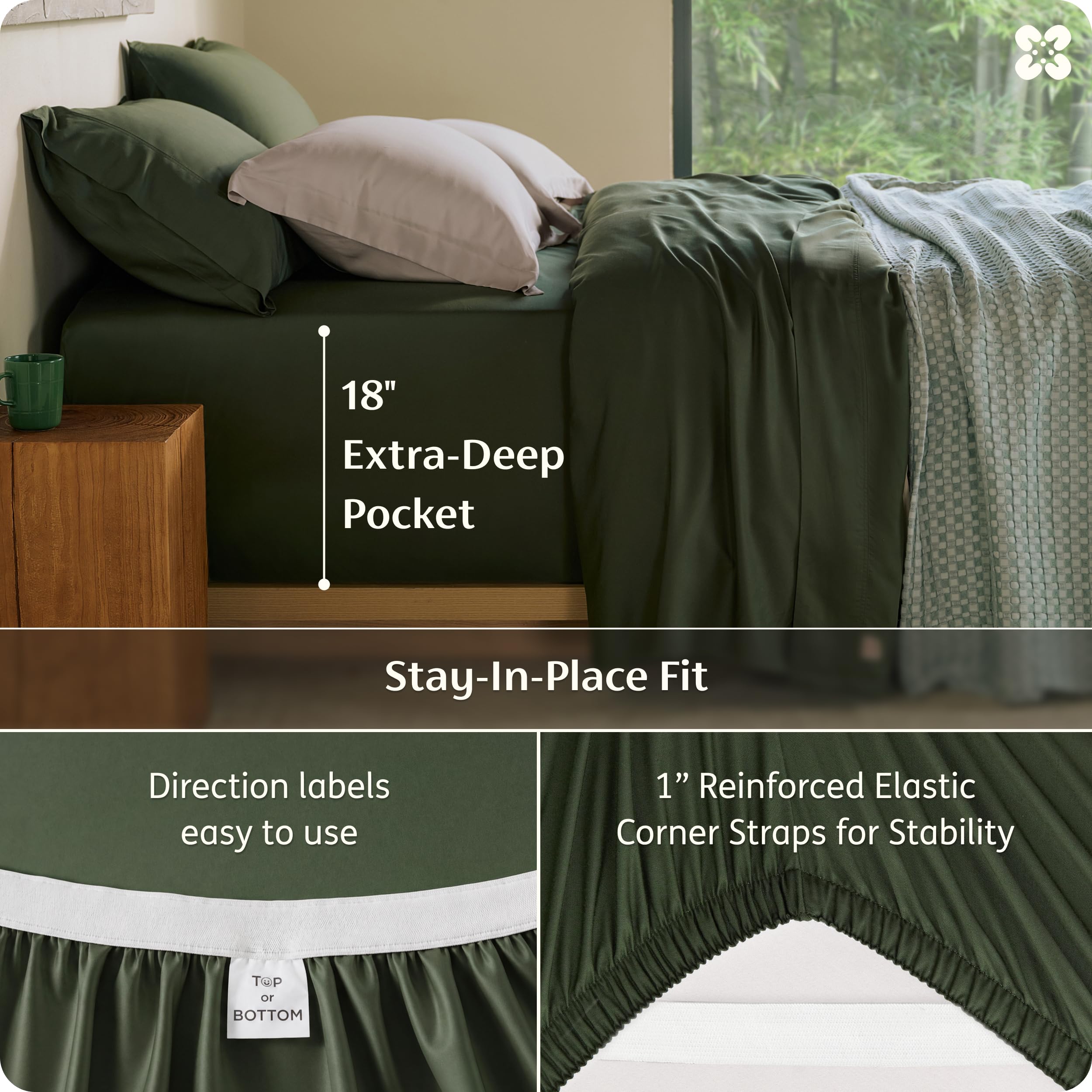 Bedsure sheet next to ruler showing fit range for mattresses up to 18 inches