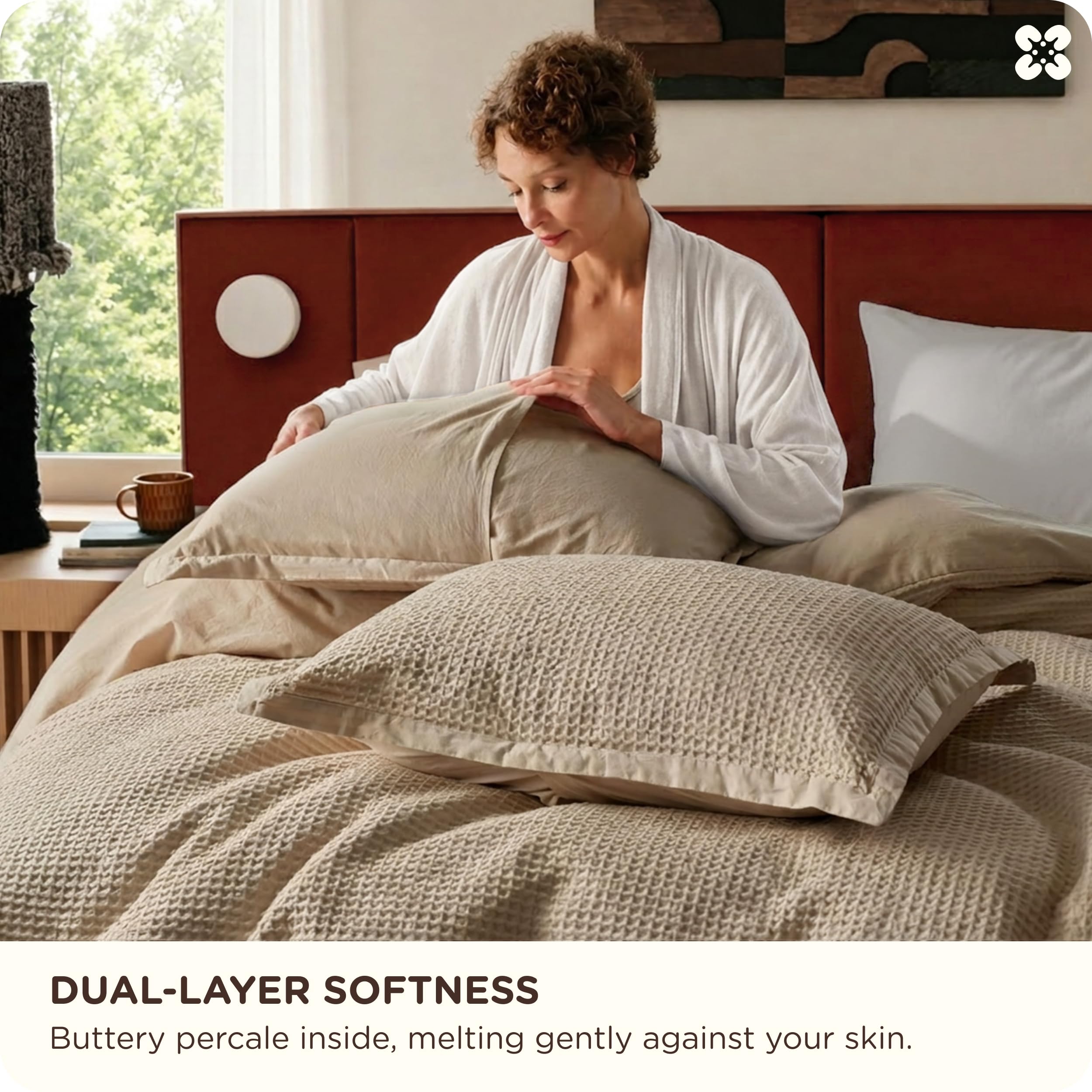 Bedsure PureWoven on bed with duvet insert demonstrating stable fit and drape