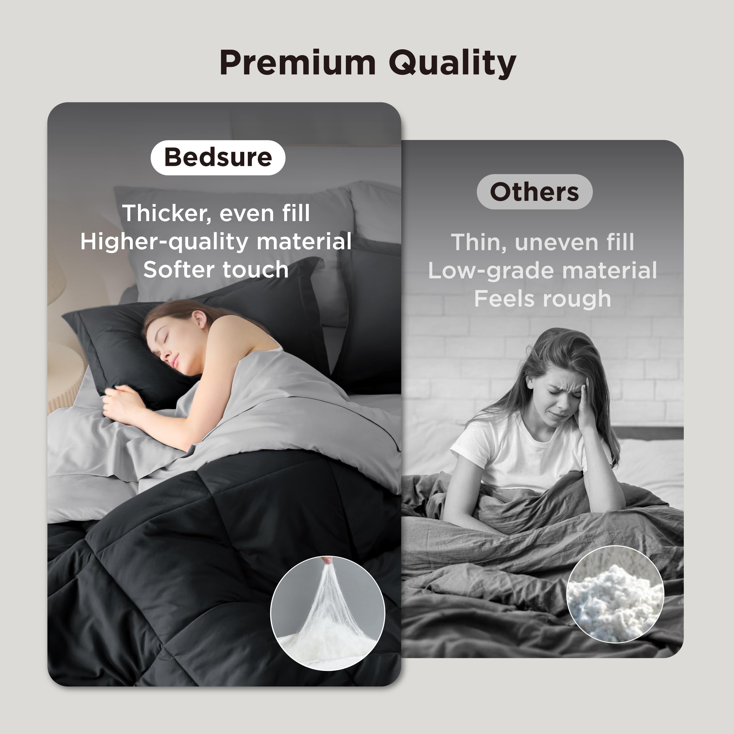 Bedsure close-up of quilted diamond comforter showing soft texture and even warmth