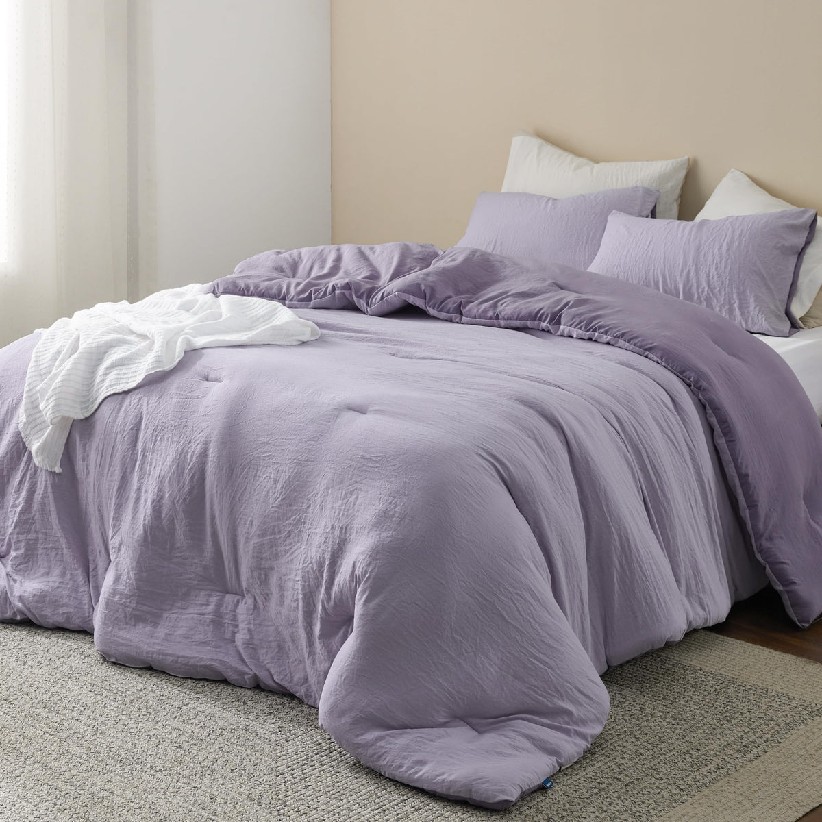 Bedsure front view of queen comforter set showing color and neat packaging
