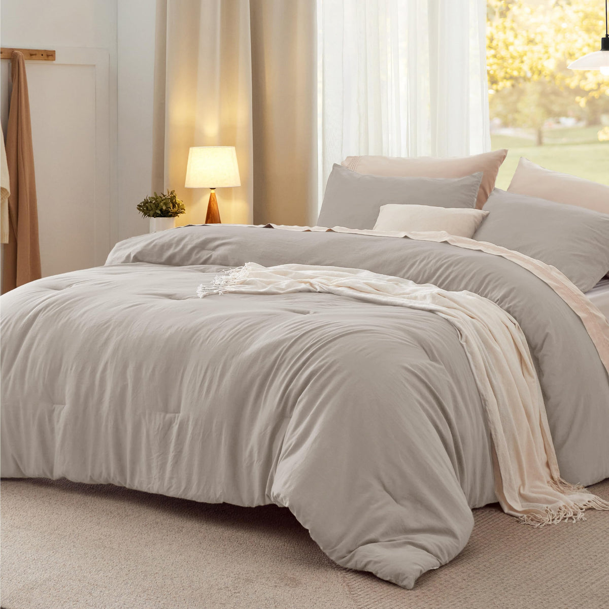Bedsure queen comforter front view showing full coverage and neat finish