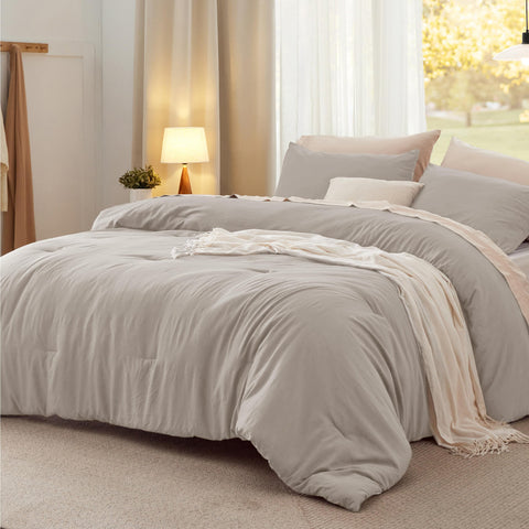 Bedsure queen comforter front view showing full coverage and neat finish