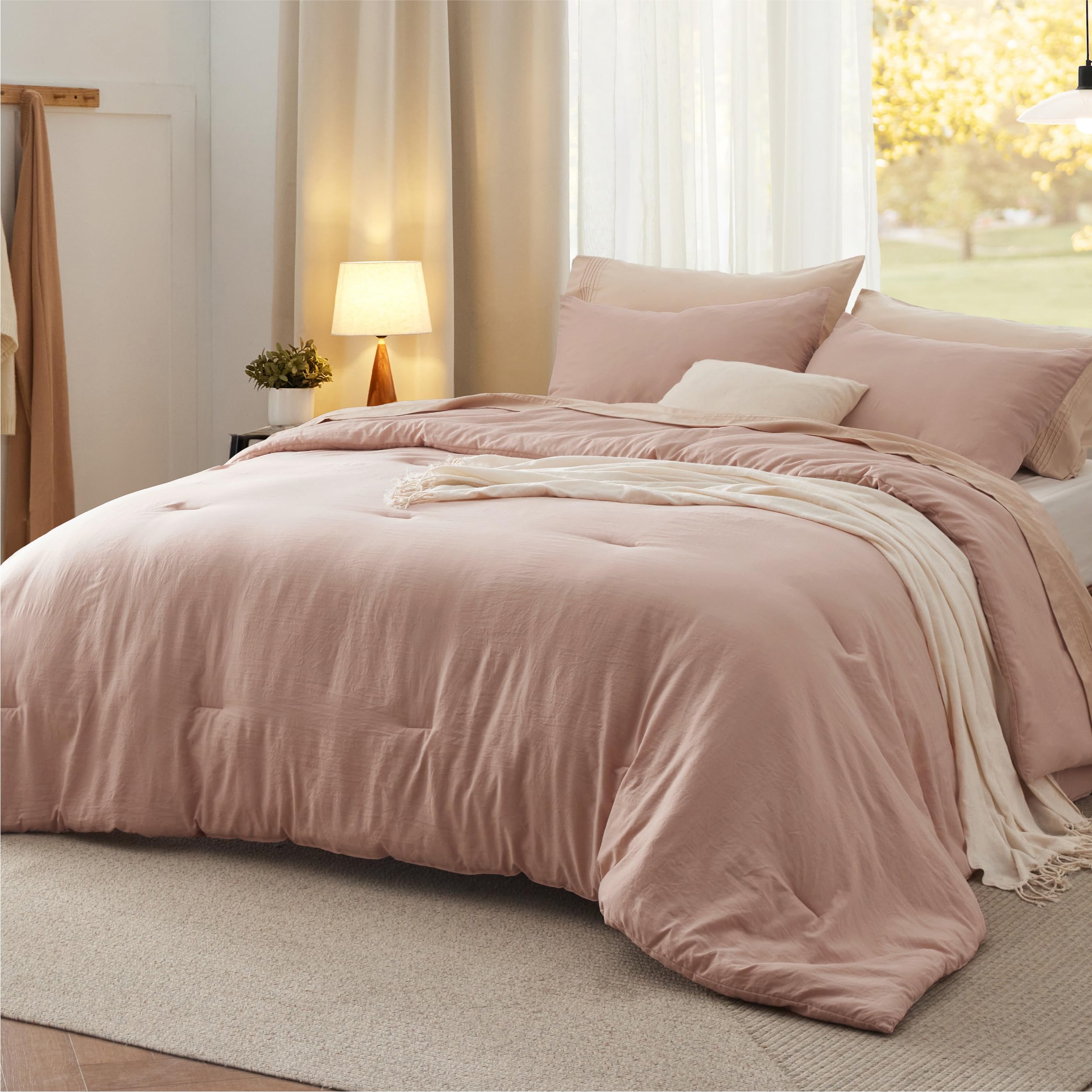 Bedsure comforter front view showing dusty pink color and tailored finish benefits a refreshed bedroom