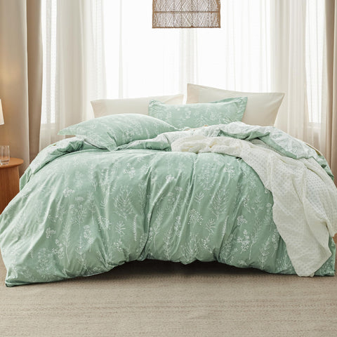 Bedsure comforter front view showing sage green floral and cozy appeal