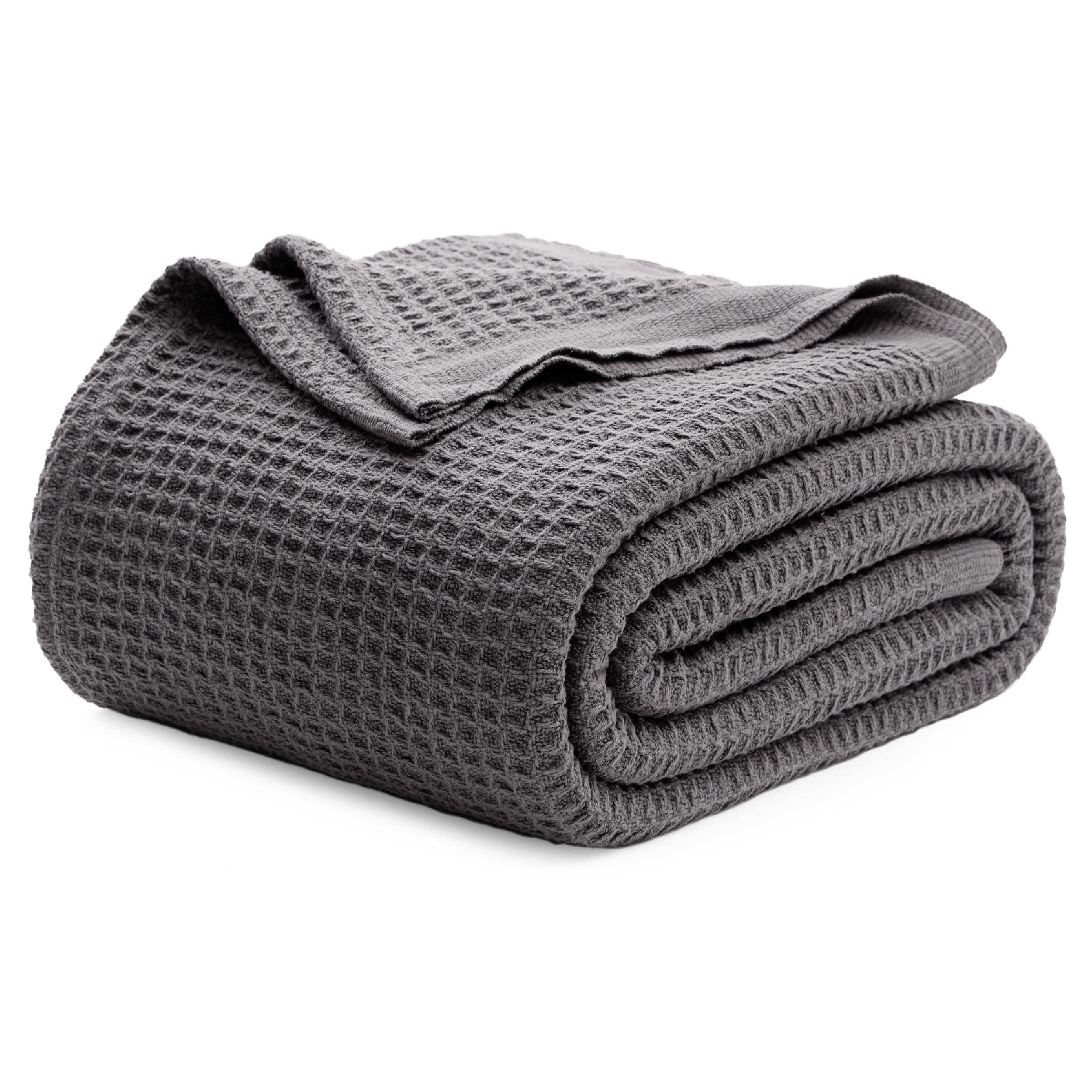 Bedsure front view queen dark grey blanket showing full coverage and neat finish