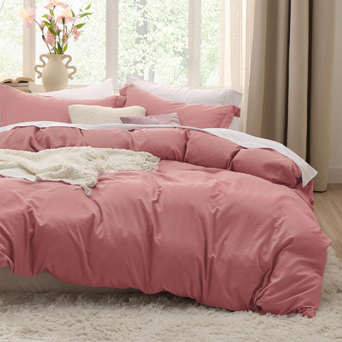 Bedsure duvet cover front view showcasing pink clay color and clean finish