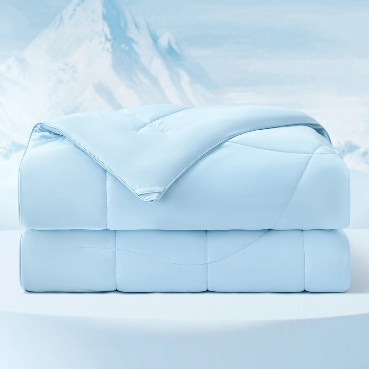 Bedsure queen comforter front view showing full blue coverage and cool look