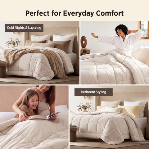 Bedsure queen size draped on bed offering balanced overhang and style