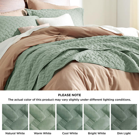 Bedsure folded quilt in closet demonstrating easy storage and travel-ready convenience