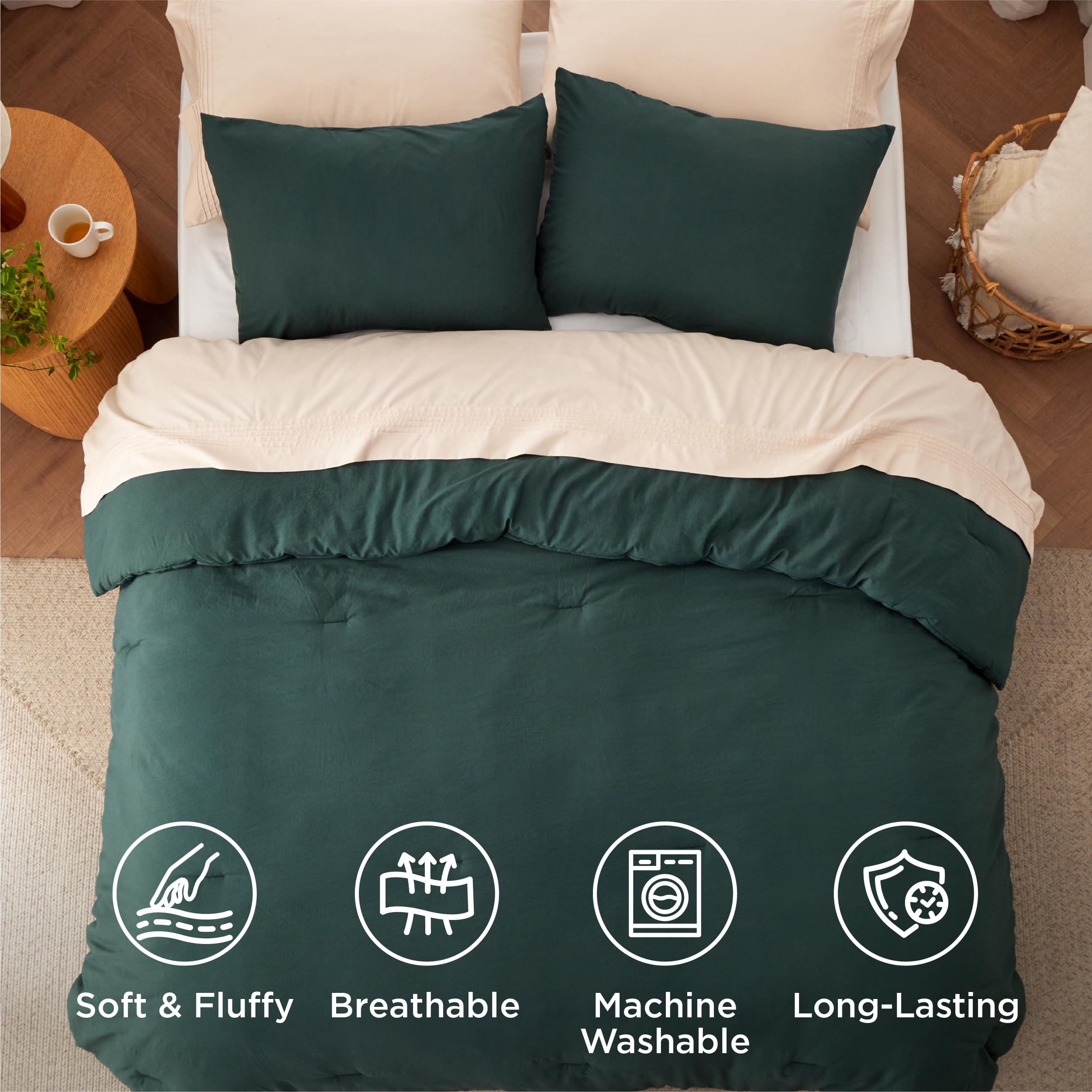 Bedsure reversible back showing complementary color option to change bedroom mood