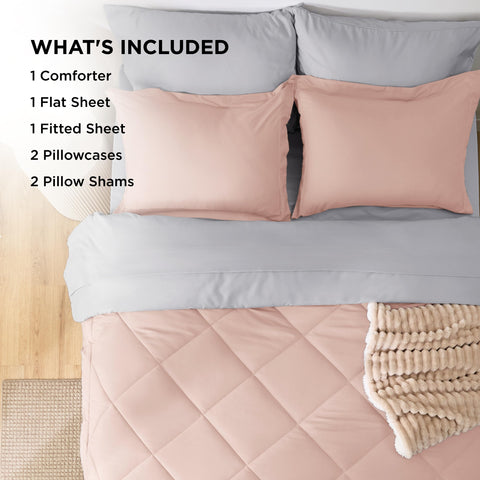 Bedsure comforter showing light grey side for calm neutral bedroom coordination