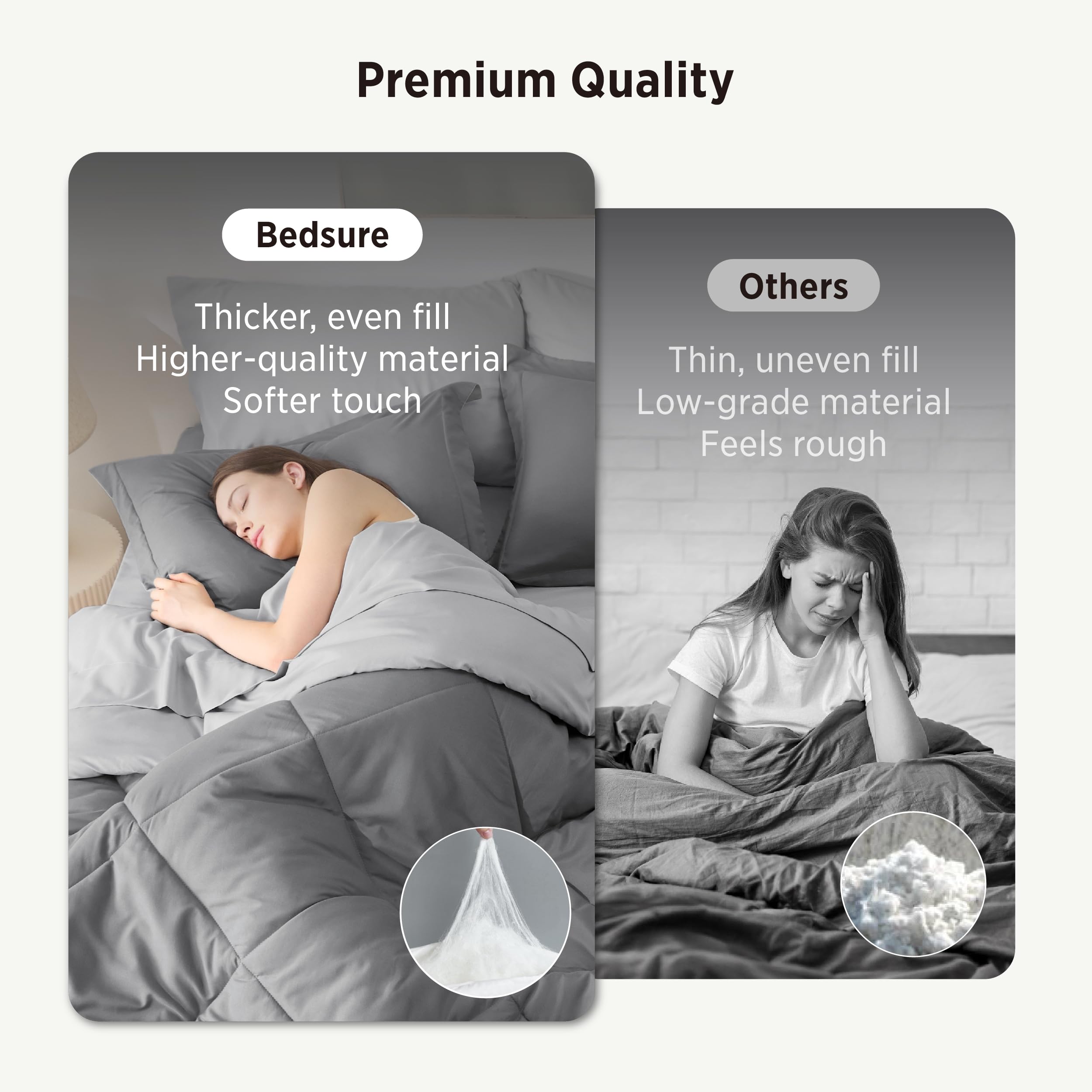 Bedsure reversed comforter side in light grey demonstrating instant style change