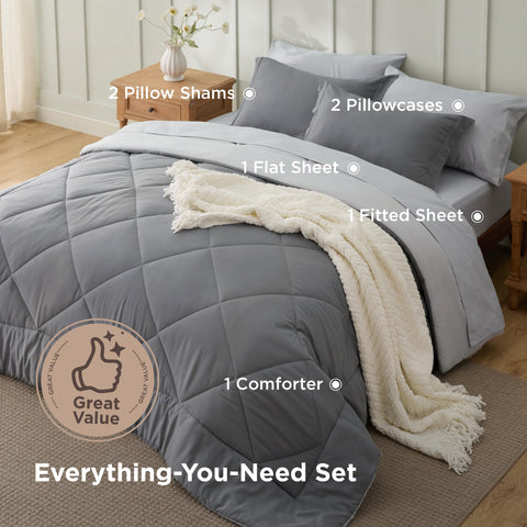 Bedsure reversible comforter flipped to light grey side demonstrating easy style change