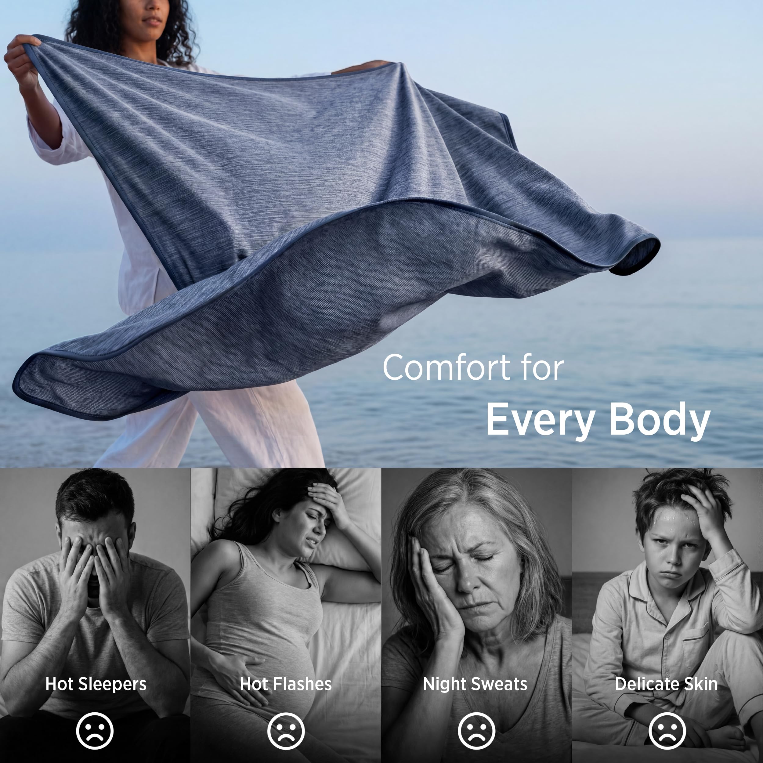 Bedsure reversible sides displayed with cooling face and breathable reverse benefit