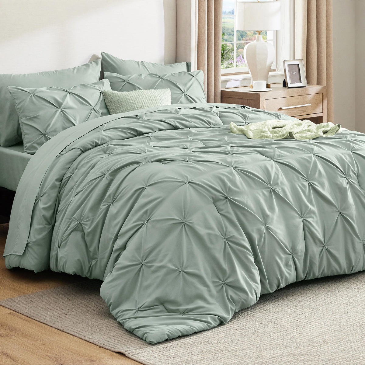 Bedsure sage front view king bed set showing coordinated look and elevated bedroom style