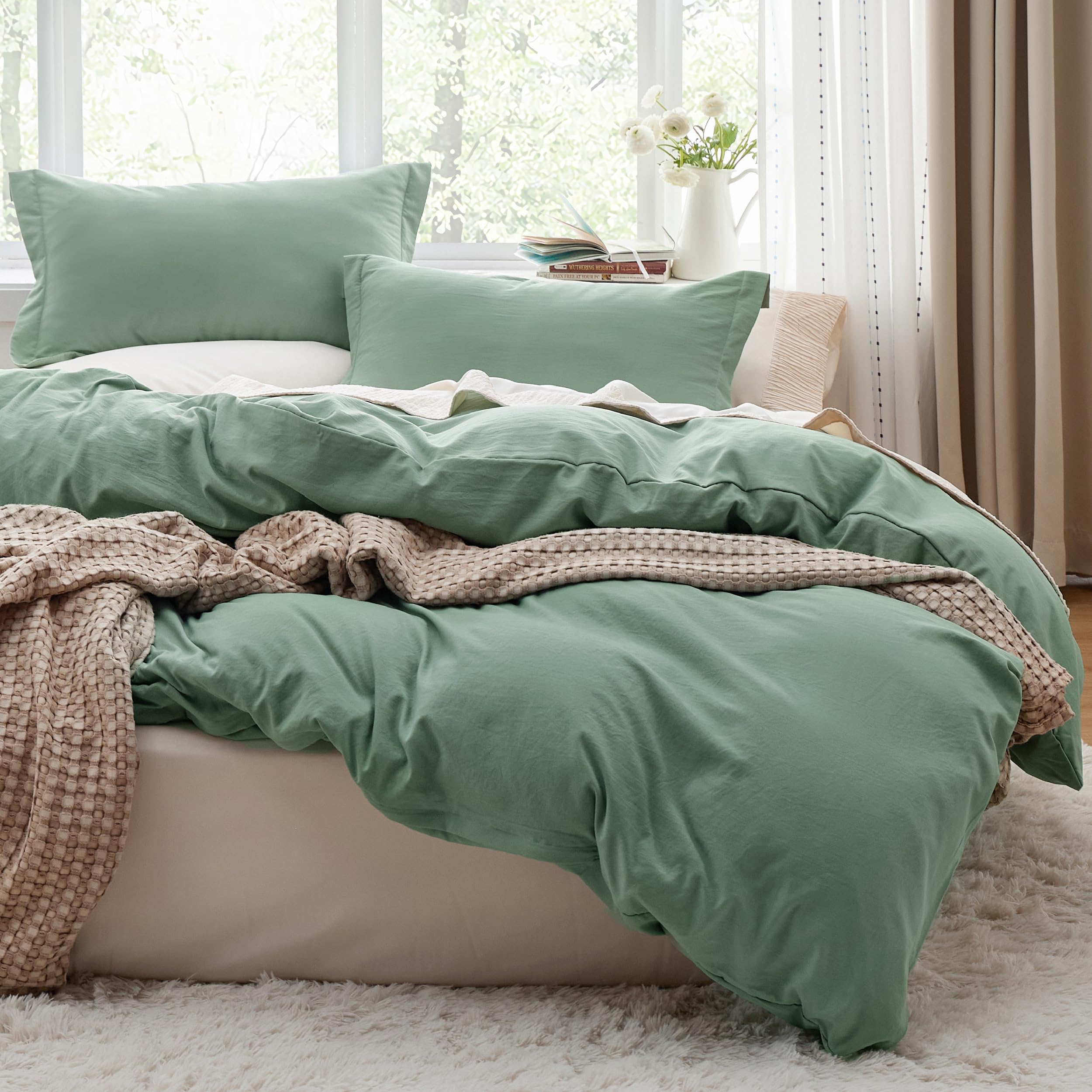 Bedsure sage front view showing full duvet and clean finish for a polished bed