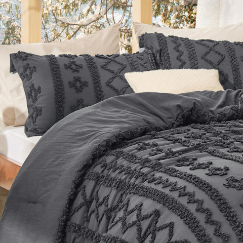Bedsure comforter on king bed showing coverage and correct size drape