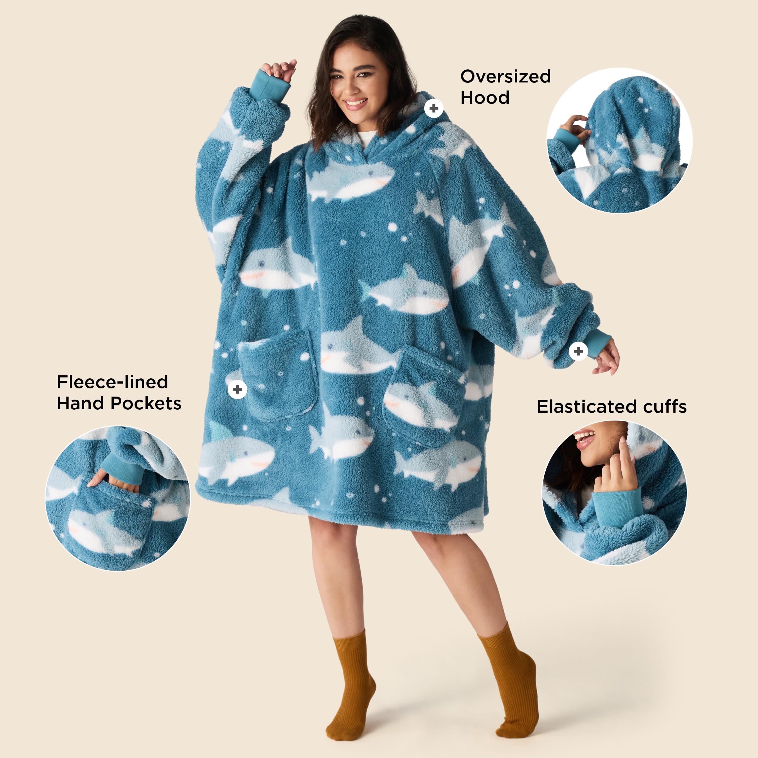 Bedsure shark hoodie close-up of plush fabric highlighting softness and lightweight warmth