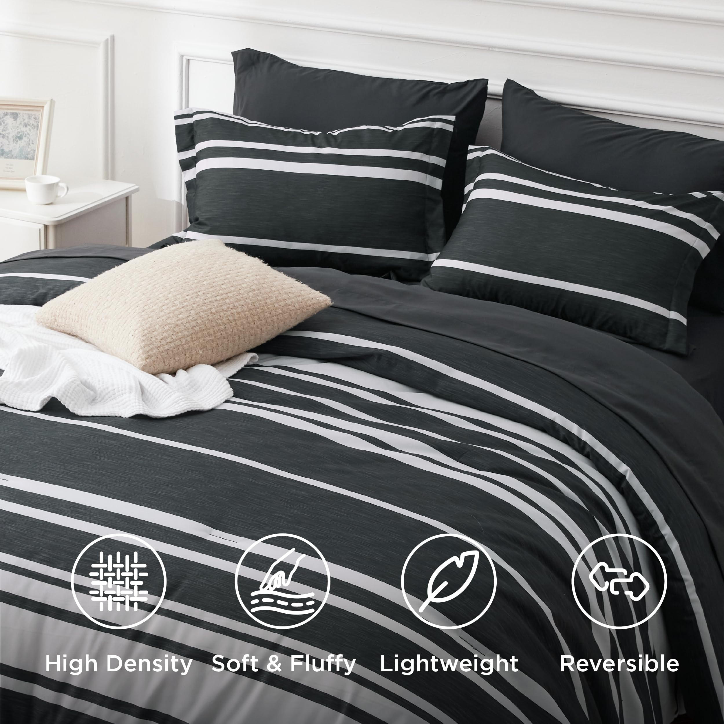 Bedsure fitted sheet and sham detail with tag showing pocket depth and finish
