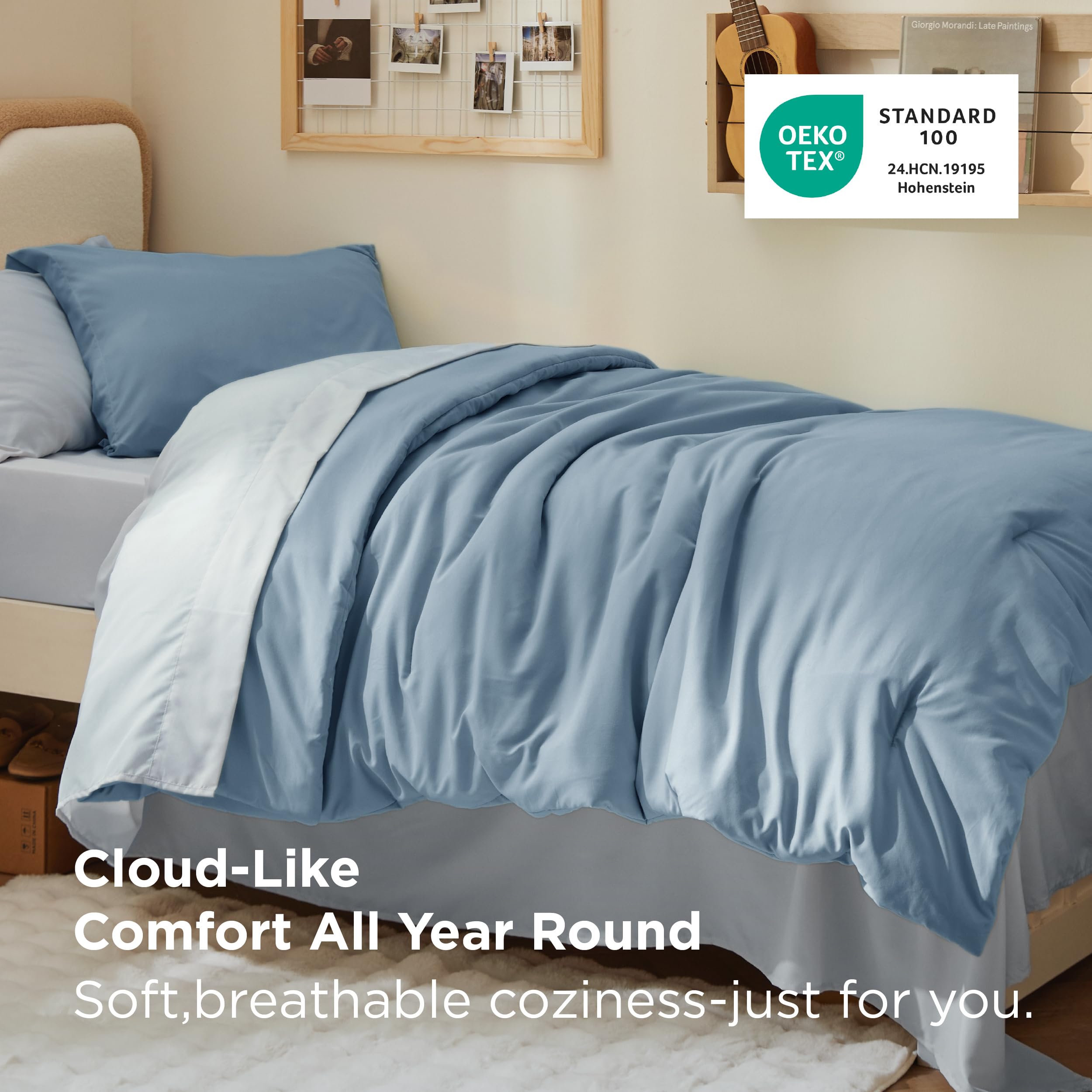 Bedsure fitted sheet pocket detail showing 14-inch depth and snug mattress fit