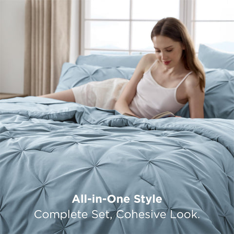 Bedsure flat lay of full sheet set for complete coordinated bedding