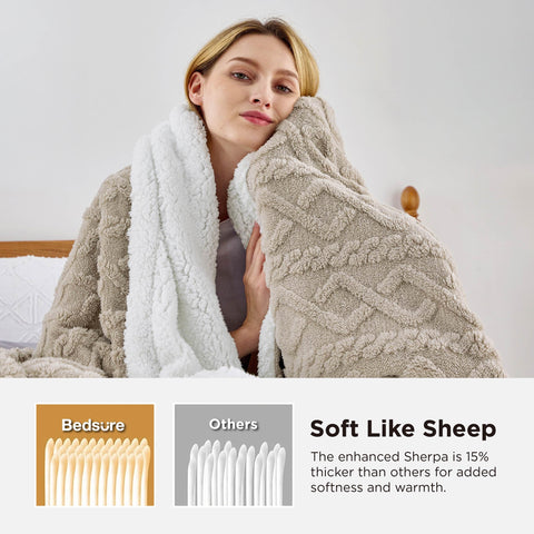 Bedsure smooth sherpa side detail conveying soft touch and snuggle comfort benefit