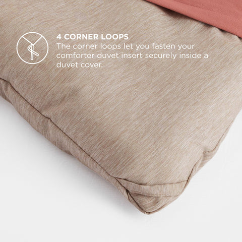 Bedsure side profile showing lightweight fill and comfortable loft for year-round use