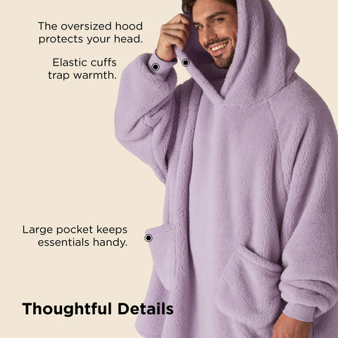 Bedsure size and scale comparison showing oversized fit over clothes