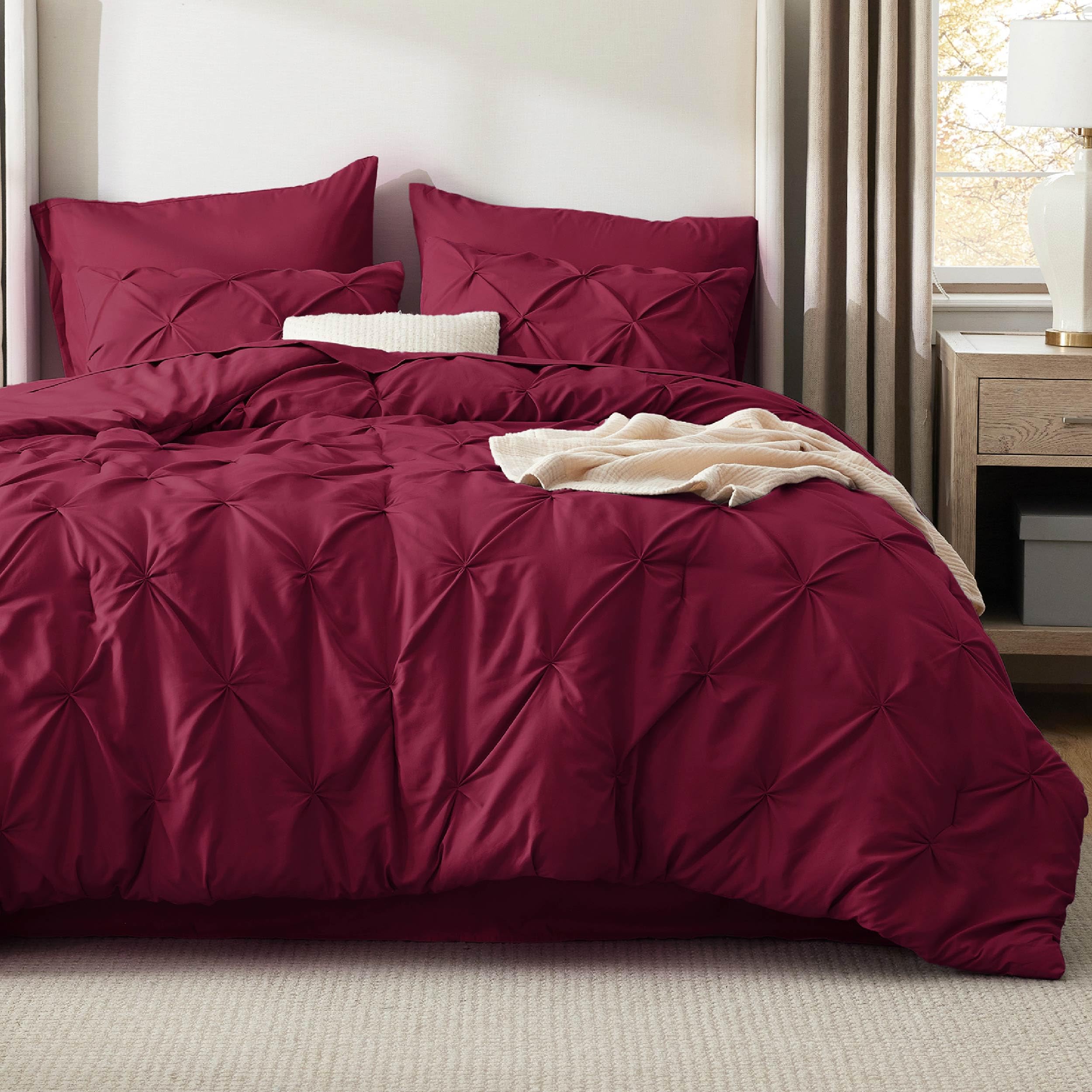 Bedsure size comparison on king bed showing full coverage and neat drape