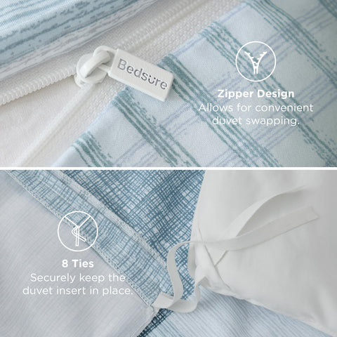 Bedsure duvet cover beside measuring tape proving king size fit and accurate dimensions