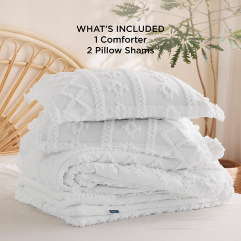 Bedsure comforter on full mattress to show scale and recommended drape