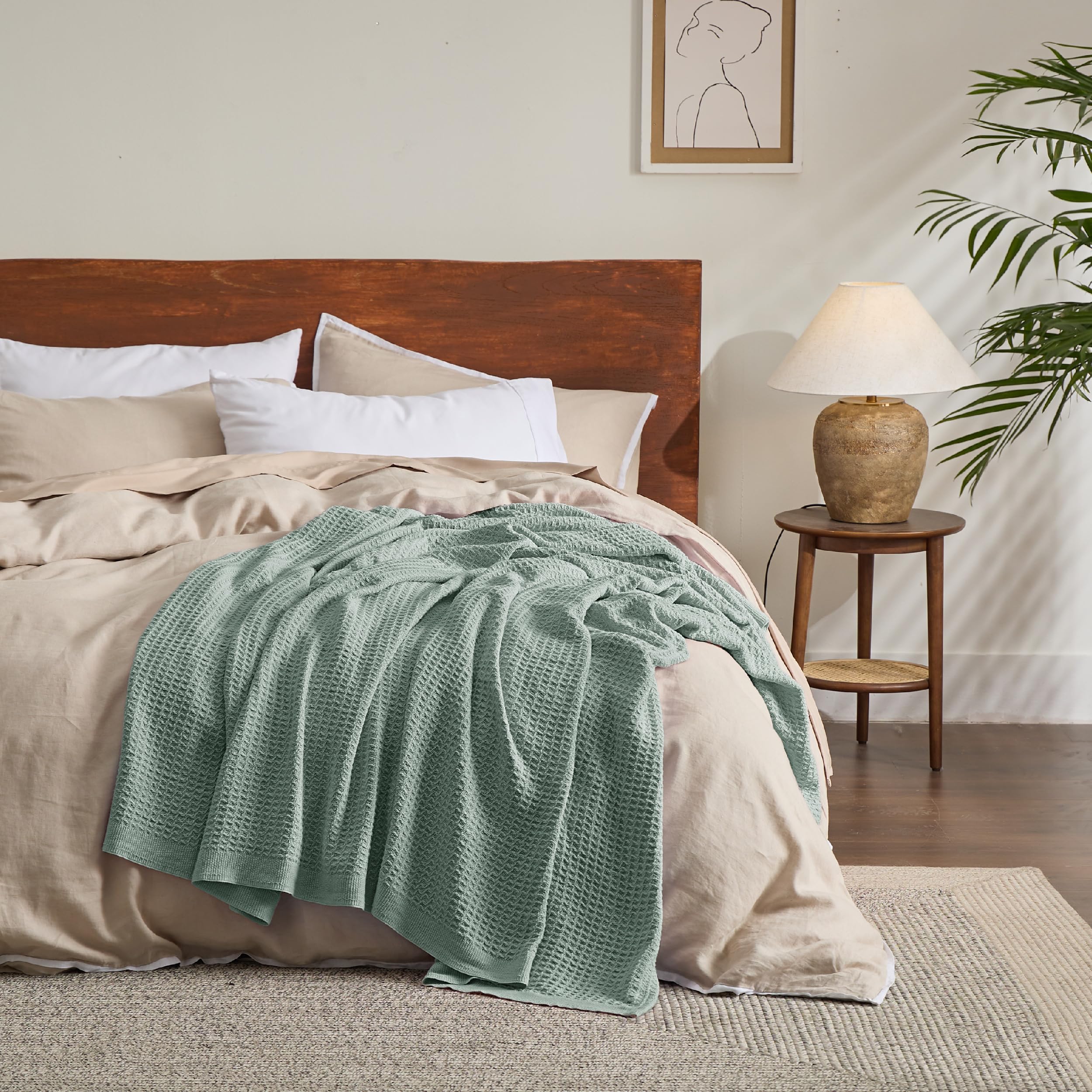 Bedsure size comparison on queen bed showing generous coverage and fit